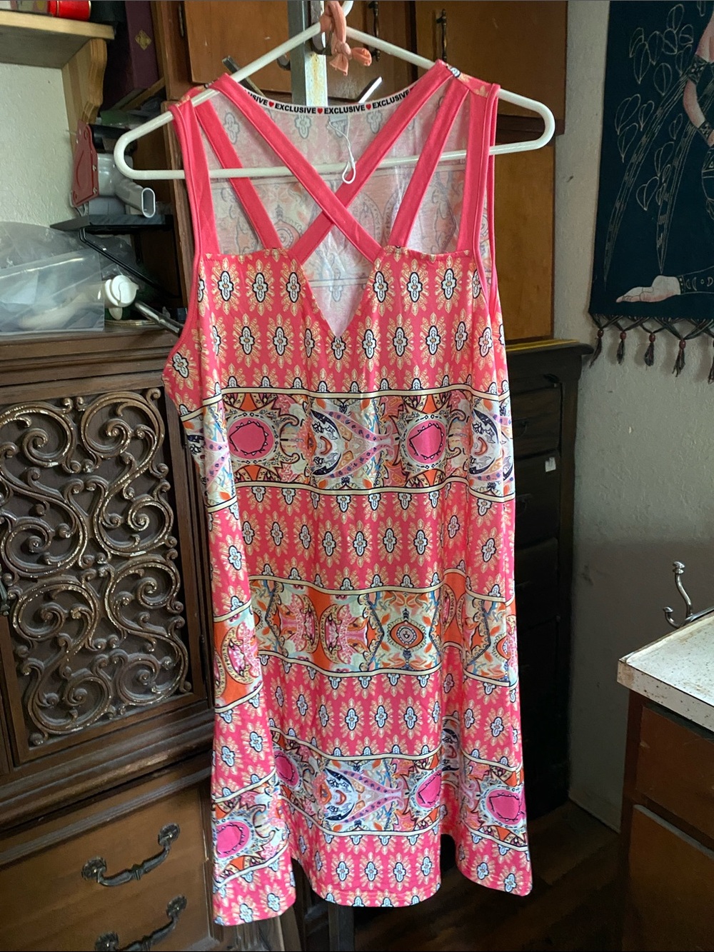 Floral Coral-Pink Sleeveless Mini Dress with Crossback Straps